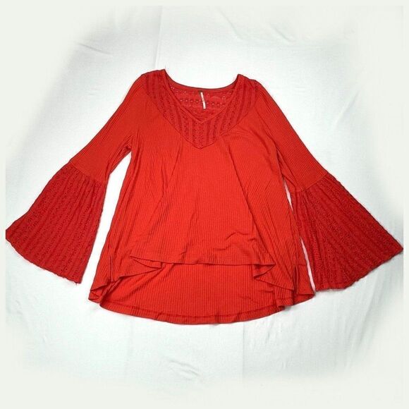 Free People Parisian Nights Eyelet Top Vermillion - Picture 4 of 12